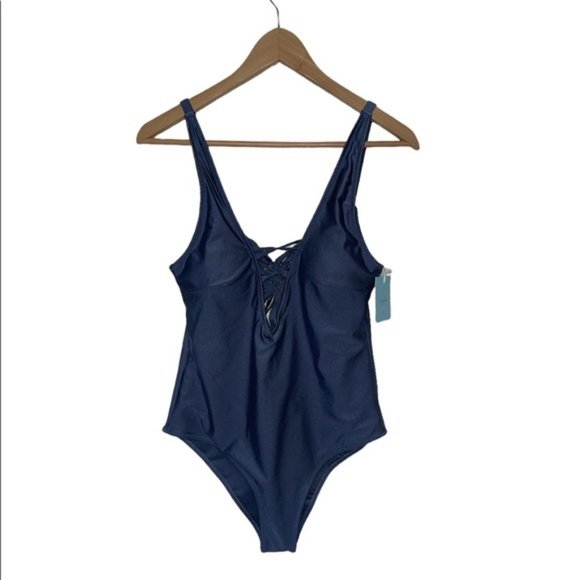 Cupshe | One Piece Plunge Neck Bikini Swimsuit | Charcoal Gray | Large | NWT - Picture 1 of 7